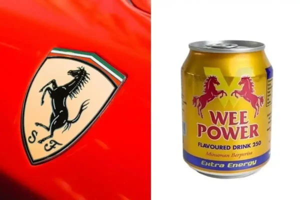 logo Ferrari dan minuman Wee Power