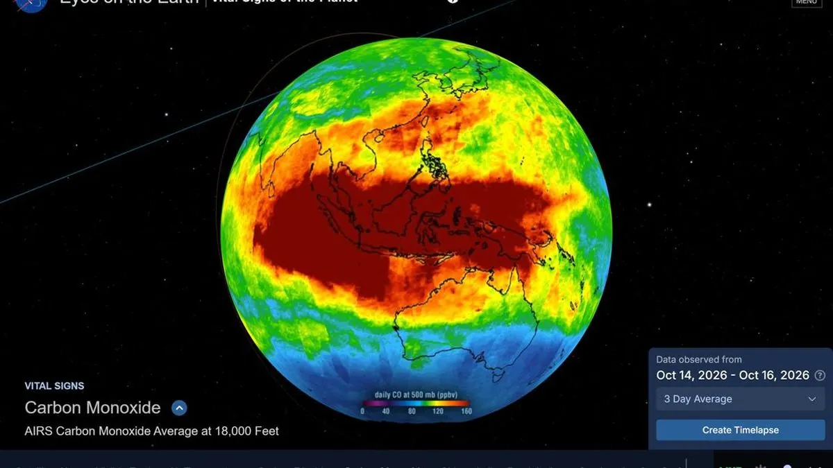 Citra satelit NASA menunjukkan karbon monoksida karhutla di langit Indonesia