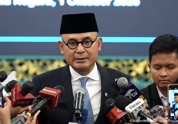 Menlu Arrmanatha Nasir bicara soal arah diplomasi Indonesia di Gedung Palapa Kemlu]