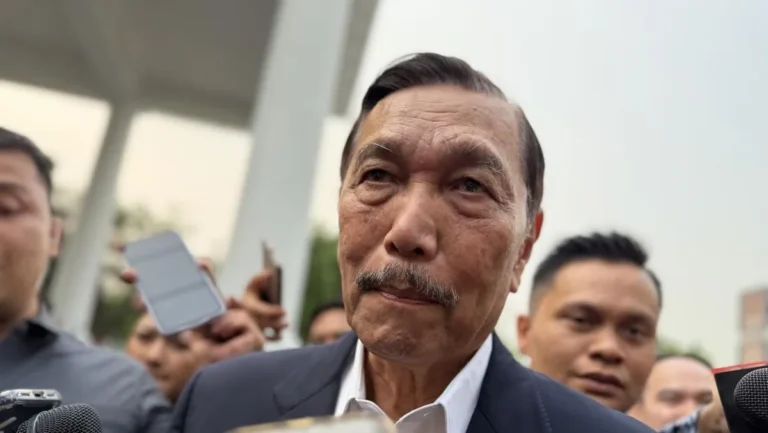 Luhut Binsar Pandjaitan menjelaskan peluncuran perlinsos digital di Istana Merdeka
